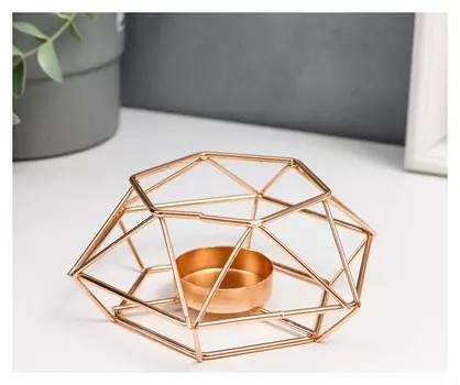 Подсвечник металл на 1 свечу "Шестигранник" золото 5,5х13х11,5 см