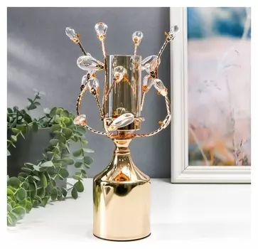 Подсвечник металл на 1 свечу "Веточки с кристаллами. колонна" золото 29х15х15 см