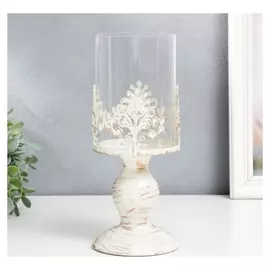 Подсвечник металл на 1 свечу "Витиеватый цветок" белый с патиной 25,5х10,5х10,5 см