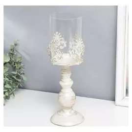 Подсвечник металл на 1 свечу "Витиеватый цветок" белый с патиной 31,5х13,5х13,5 см