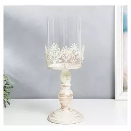 Подсвечник металл на 1 свечу "Витиеватый цветок" белый с патиной 37,5х13,5х13,5 см