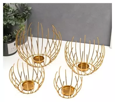 Подсвечник металл "Шар из прутьев" набор 4 шт золото 17х20х20 см