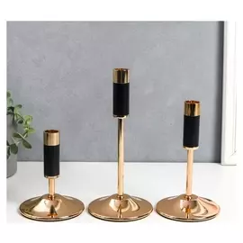 Подсвечник металл "Уэльс" набор 3 шт чёрный с золотом 13,5х8х8, 18,5х8х8, 23,5х8х8 см