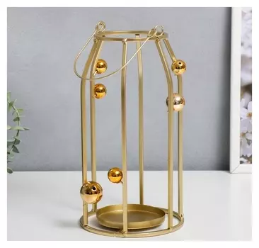 Подсвечник металл "Золотые шарики" золото 14х14х26 см