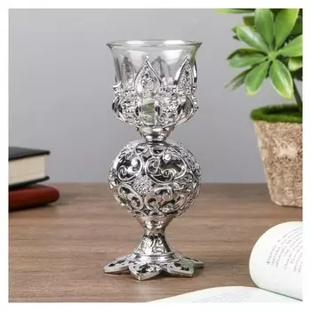 Подсвечник на 1 свечу Ажурный шар, цвет серебристый