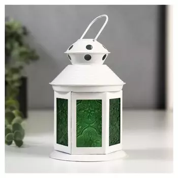 Подсвечник на 1 свечу "Белая беседка с витражными стеклами" 15,5х9х9 см