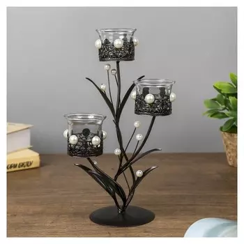 Подсвечник на 3 свечи Ажурный с жемчугом 29х15х11,5 см