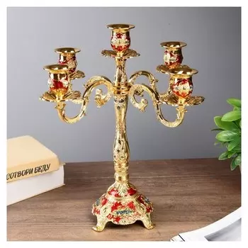 Подсвечник на 5 свечей Розы на зеленом 32х30х30 см