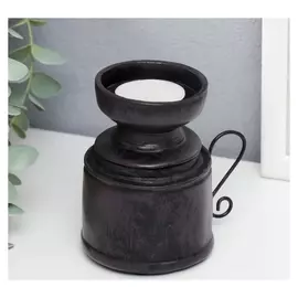 Подсвечник полистоун на 1 свечу "Горец" с ручкой чёрный, свеча в комплекте 10х9,5 см