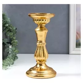 Подсвечник полистоун на 1 свечу "Колонна с воланами" золото 23х12х12 см