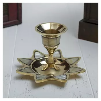 Подсвечник с перламутром "Звезда" на 1 свечу, латунь 10х10х7,5 см