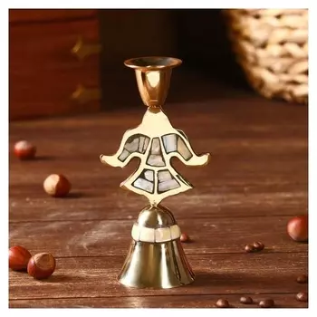 Подсвечник "Силуэт" латунь, перламутр 7,5х7,5х18 см