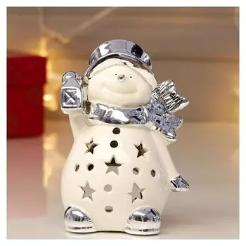 Подсвечник "Снеговик в шляпе и шарфе с фонариком" 12х6,5х8,5 см