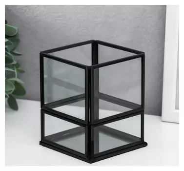 Подсвечник стекло на 1 свечу "Лофт. прямоугольник" чёрный 10,3х8,2х8,2 см