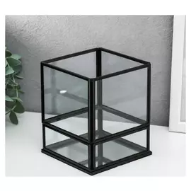 Подсвечник стекло на 1 свечу "Лофт. прямоугольник" чёрный 12,3х10,2х10,2 см