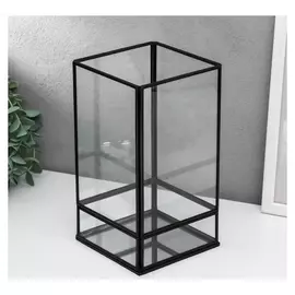 Подсвечник стекло на 1 свечу "Лофт. прямоугольник" чёрный 22,3х12,2х12,2 см