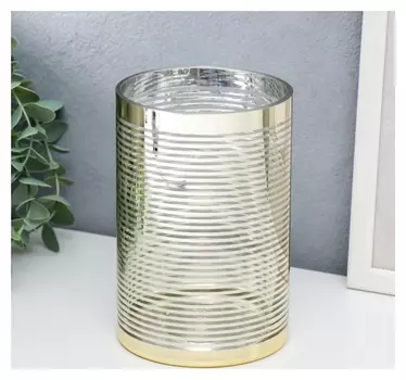 Подсвечник стекло на 1 свечу "Полоски" золото 15х10х10 см