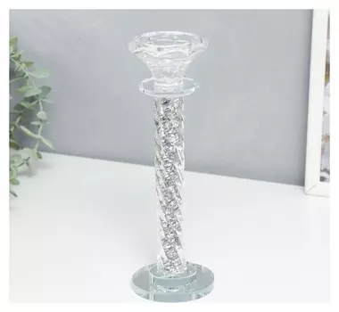 Подсвечник стекло на 1 свечу "Спираль с камешками" 22х7х7 см