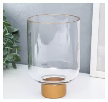 Подсвечник стекло на 1 свечу "Стакан на ножке" прозрачный и золото 15,8х10,5х10,5 см