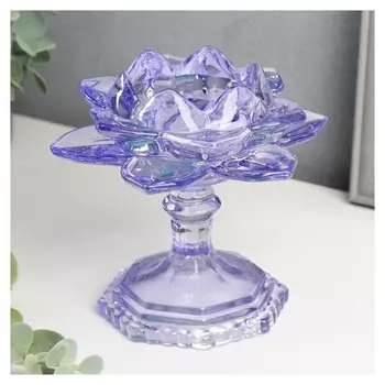 Подсвечник стеклянный на 1 свечу Лотос на ножке 12,5х12х12 см Цвет синий