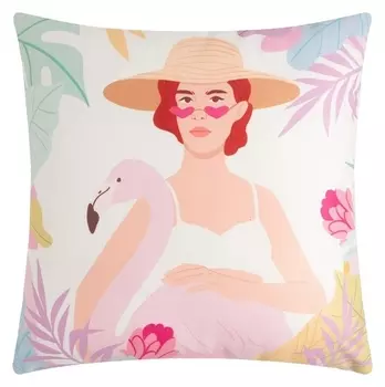 Подушка этель "Девушка с фламинго", 40х40 см, 100% п/э, велюр