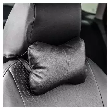 Подушка автомобильная, для шеи, экокожа, черный, 18х26 см