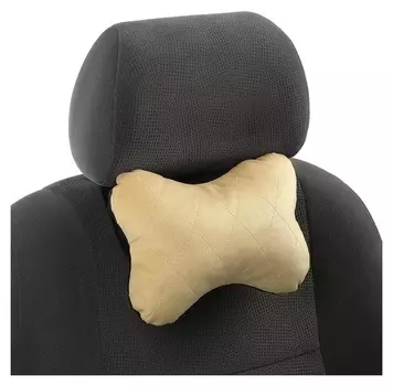 Подушка автомобильная, для шеи, велюр, бежевый, ромб, 18х26 см