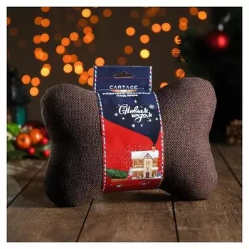 Подушка автомобильная подарочная "Новый год", на подголовник, лен, коричневый, 18х26 см