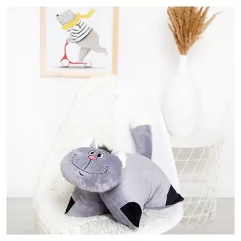 Подушка декоративная Кот раскладушка 42х40см, плюш, холофайбер