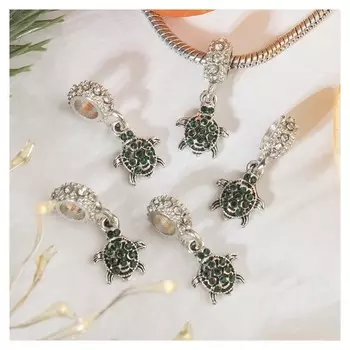 Подвеска "Черепашка", цвет зелёный в серебре