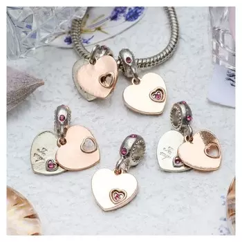 Подвеска "Два сердца", цвет серебряно-золотой