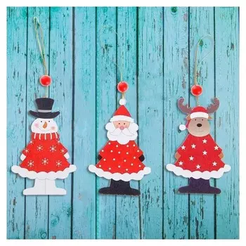 Подвеска новогодняя деревянная «Новогодние гости», односторонняя