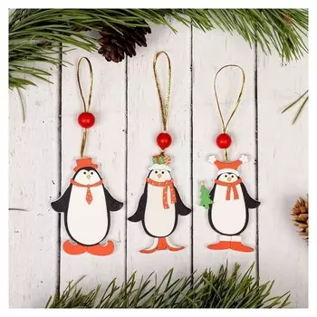 Подвеска новогодняя «Пингвинчики в шапочках»