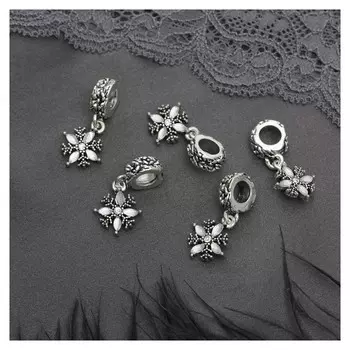 Подвеска "Снежинка", цвет белый в чернёном серебре