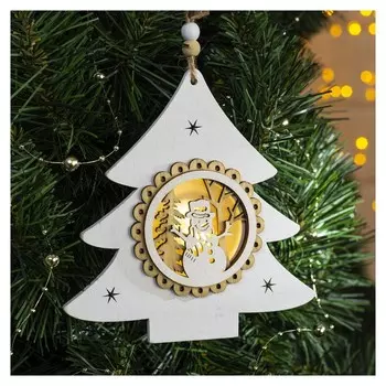 Подвеска световая "Елочка и снеговик", 15х14х2 см, 3 Led, бат(В комп) т/белый