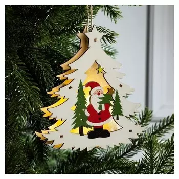 Подвеска световая "Ёлочка со снеговиком", 18х17х2, Cr41, т/белый