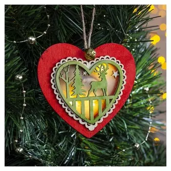 Подвеска световая "Сердце новогоднее красное", 10х10х2 см, 3 Led, бат(В комп) т/белый