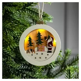 Подвеска световая "Шар с дедом морозом" 11х11х1.5, Cr2032, т/белый