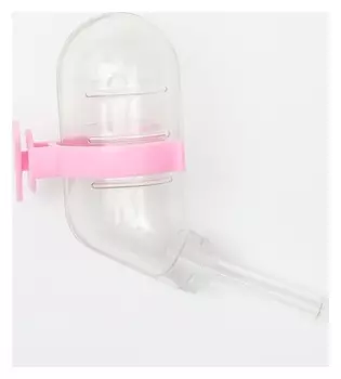 Поилка для грызунов 60 мл, 12 х 4 см, прозрачная с розовым креплением