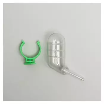 Поилка для грызунов 60 мл, 12 х 4 см, прозрачная с зелёным креплением