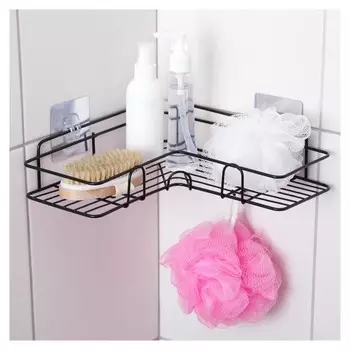 Полка угловая доляна, 2 крючка, 35×26×9 см, цвет чёрный