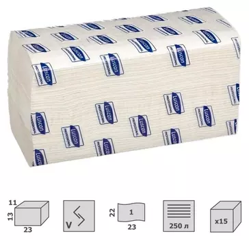 Полотенца бумажные для дисп. Luscan Professional Vслож1слбелцел250л15пач/уп