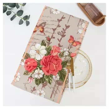 Полотенце 35х60 см, красные и белые пятна, песочный, вафля, 160 гр/м2, хлопок 100%