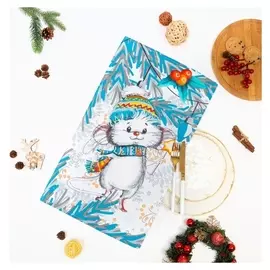 Полотенце 35х60 см, новогодние поздравления, вафля, 160г/м2, хлопок 100%