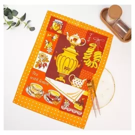 Полотенце 45*60 см, чаепитие, коричневый, 160 гр/м, вафля, хл