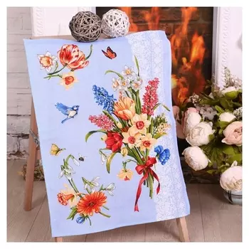 Полотенце 45х60 см, цветы для любимых (Рис.2), вафля, 170 гр/м2, хлопок 100%