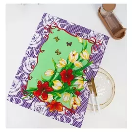 Полотенце 45х60 см, цветы, сиреневый, вафля, 160 гр/м2, хлопок 100%