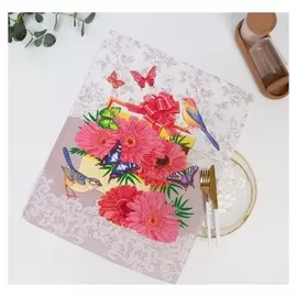 Полотенце 45х60 см, герберы, розовый, вафля, 160 гр/м2, хлопок 100%