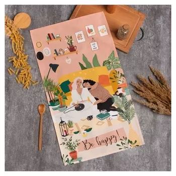 Полотенце этель Be Happy 40х73 см, саржа, 100% хл, 190 г/м2