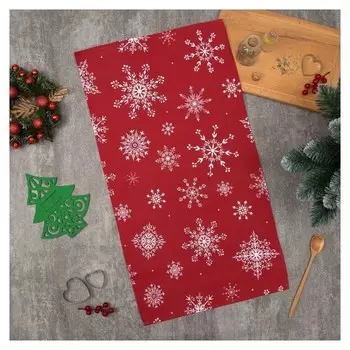 Полотенце "Доляна" белые снежинки 40х70 см, 100% хлопок, 164 г/м2